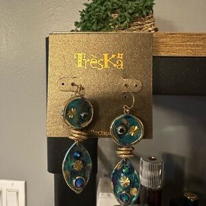 TresKa Blue and Gold Dangle Earrings